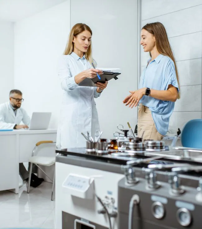 Dental clinic staff in a clean treatment area
