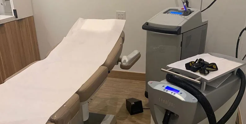 Clean medical exam room with treatment chair