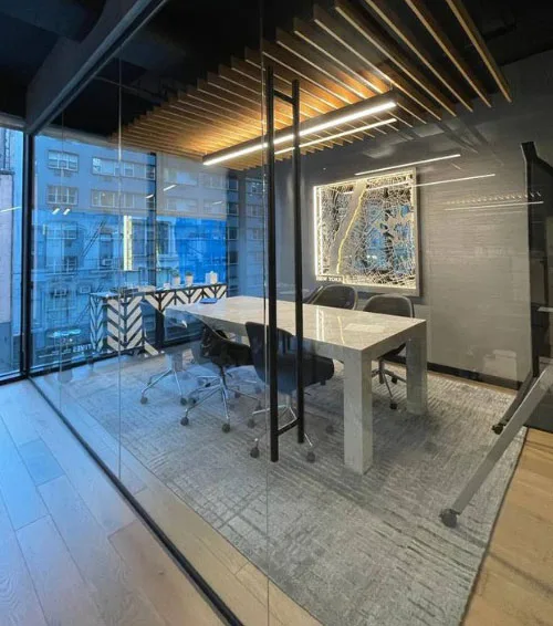 Clean glass conference room in an office building